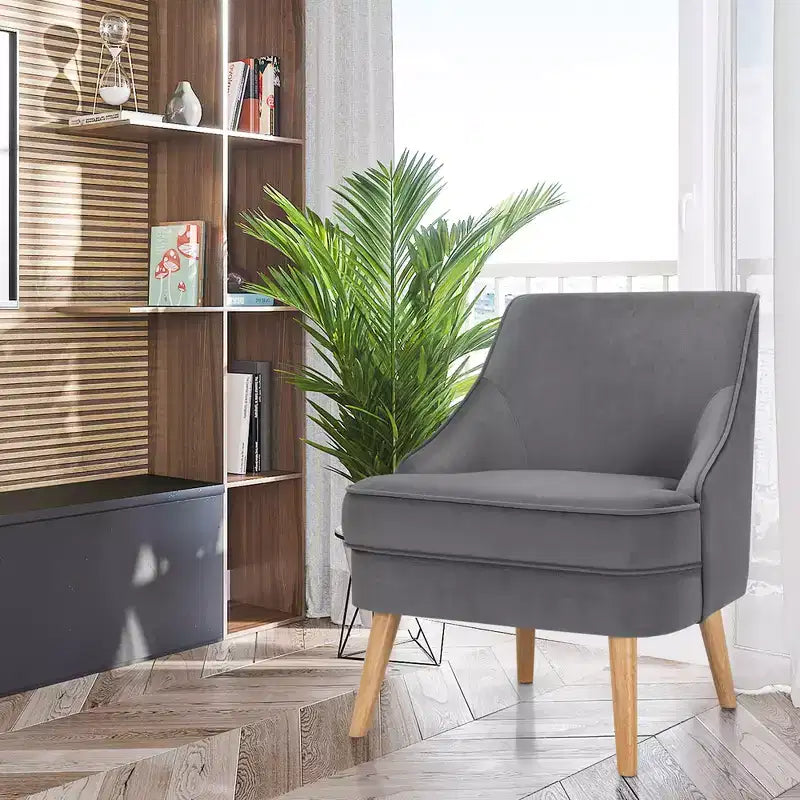 Fauteuils d'appoint en velours, fauteuil simple avec pieds en bois d'hévéa rose/vert/gris