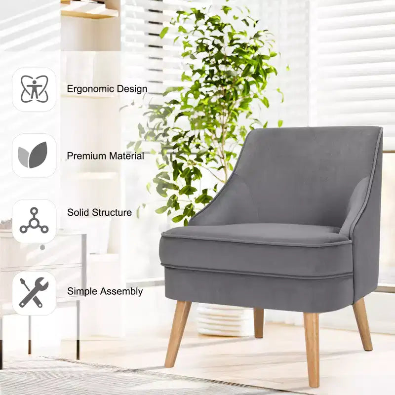 Fauteuils d'appoint en velours, fauteuil simple avec pieds en bois d'hévéa rose/vert/gris