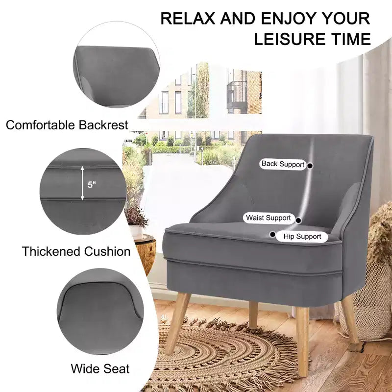 Fauteuils d'appoint en velours, fauteuil simple avec pieds en bois d'hévéa rose/vert/gris