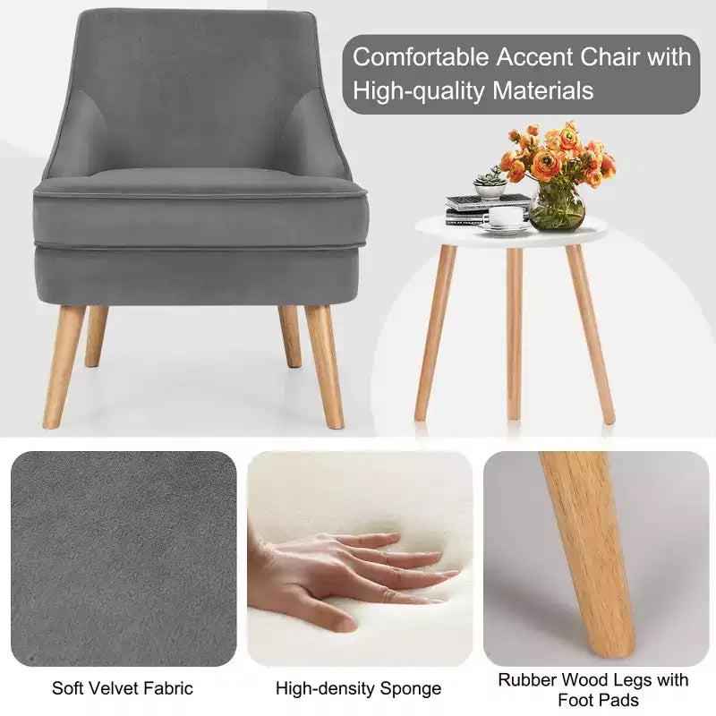 Fauteuils d'appoint en velours, fauteuil simple avec pieds en bois d'hévéa rose/vert/gris