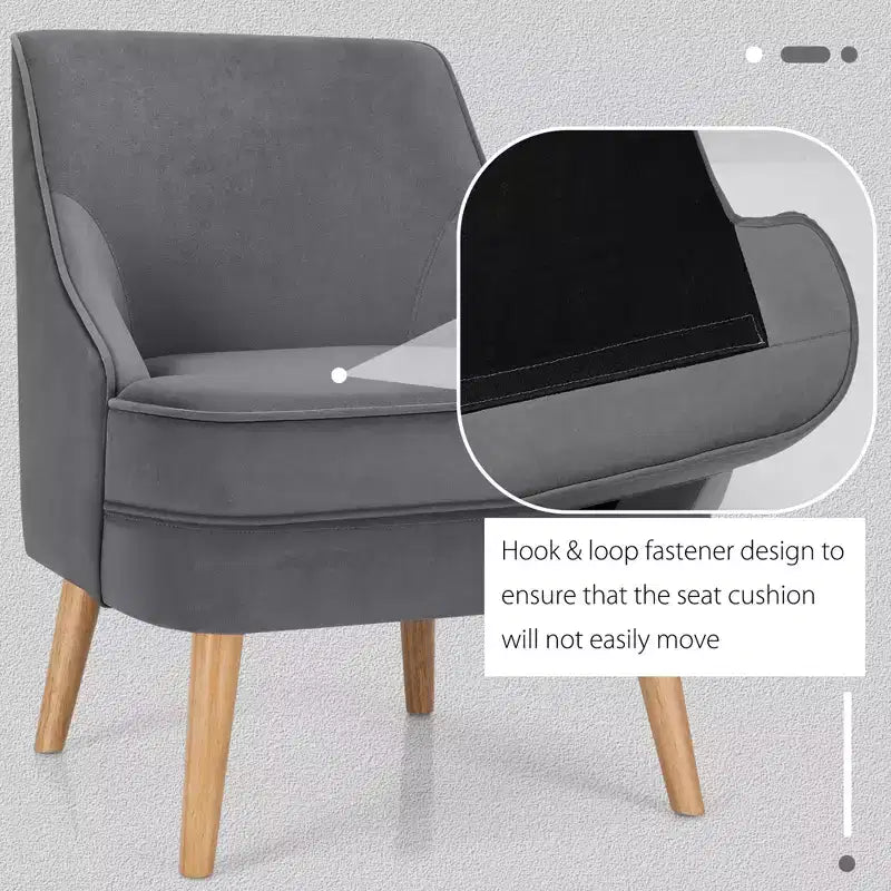 Fauteuils d'appoint en velours, fauteuil simple avec pieds en bois d'hévéa rose/vert/gris
