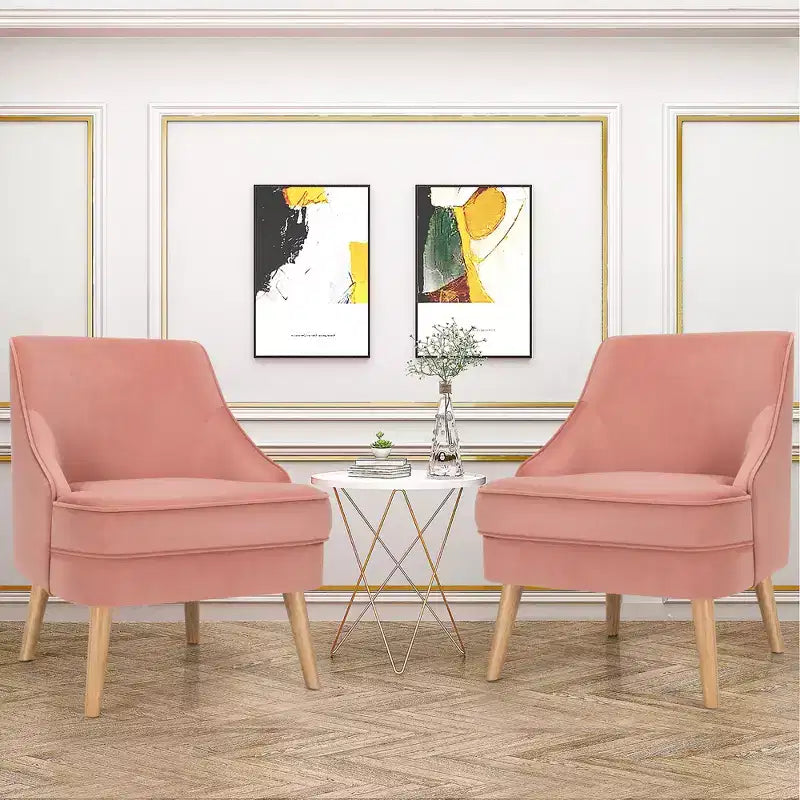 Fauteuils d'appoint en velours, fauteuil simple avec pieds en bois d'hévéa rose/vert/gris