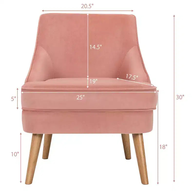 Fauteuils d'appoint en velours, fauteuil simple avec pieds en bois d'hévéa rose/vert/gris