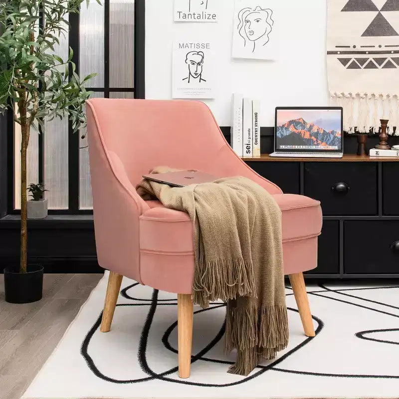 Fauteuils d'appoint en velours, fauteuil simple avec pieds en bois d'hévéa rose/vert/gris