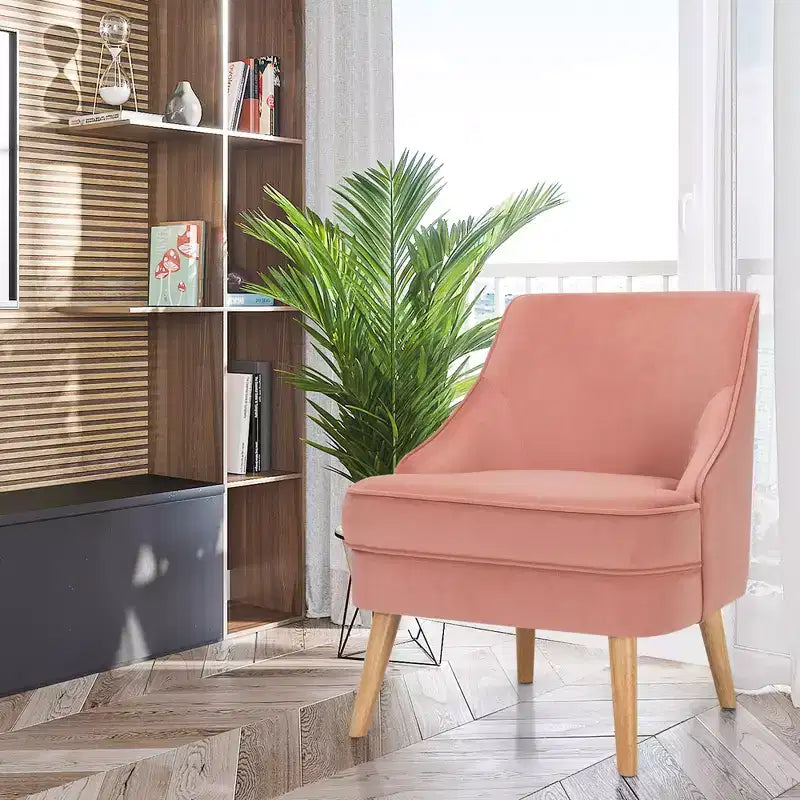 Fauteuils d'appoint en velours, fauteuil simple avec pieds en bois d'hévéa rose/vert/gris
