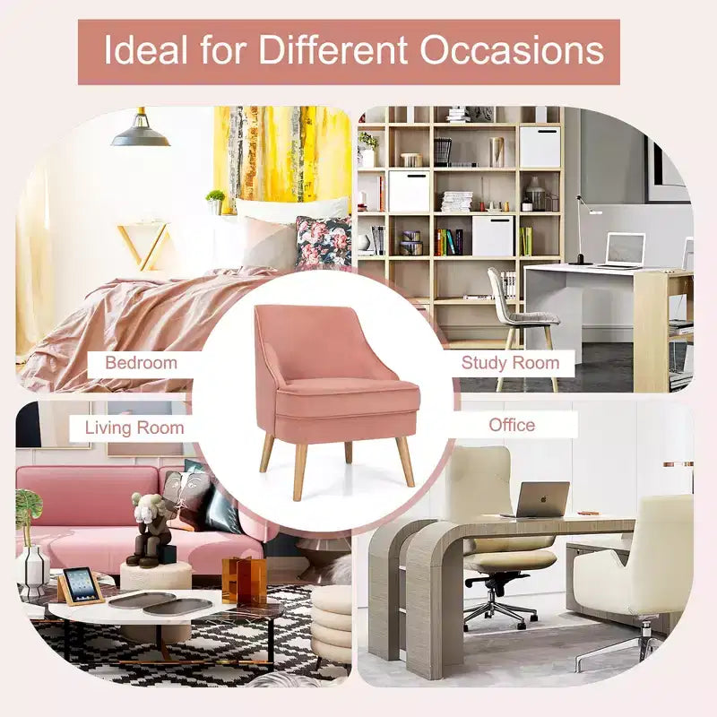 Fauteuils d'appoint en velours, fauteuil simple avec pieds en bois d'hévéa rose/vert/gris