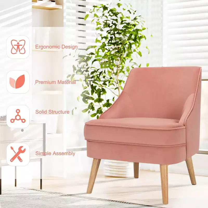 Fauteuils d'appoint en velours, fauteuil simple avec pieds en bois d'hévéa rose/vert/gris