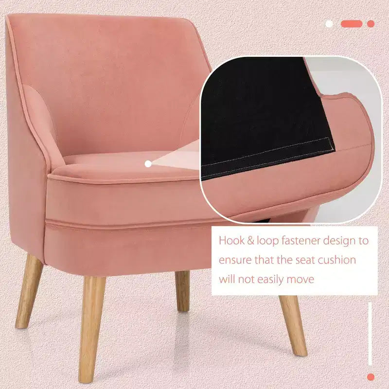 Fauteuils d'appoint en velours, fauteuil simple avec pieds en bois d'hévéa rose/vert/gris