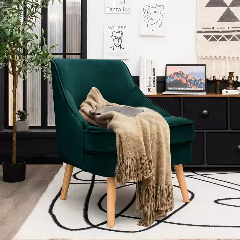 Fauteuils d'appoint en velours, fauteuil simple avec pieds en bois d'hévéa rose/vert/gris