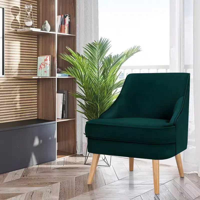 Fauteuils d'appoint en velours, fauteuil simple avec pieds en bois d'hévéa rose/vert/gris
