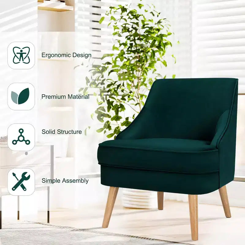 Fauteuils d'appoint en velours, fauteuil simple avec pieds en bois d'hévéa rose/vert/gris