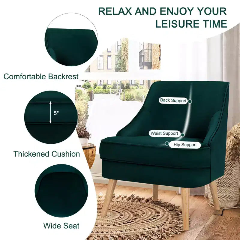 Fauteuils d'appoint en velours, fauteuil simple avec pieds en bois d'hévéa rose/vert/gris