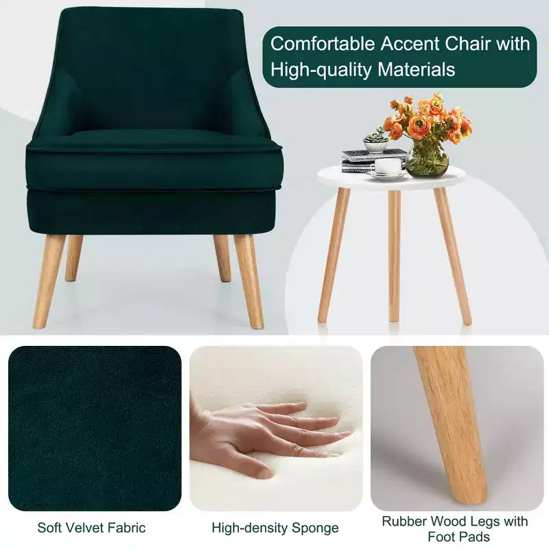 Fauteuils d'appoint en velours, fauteuil simple avec pieds en bois d'hévéa rose/vert/gris