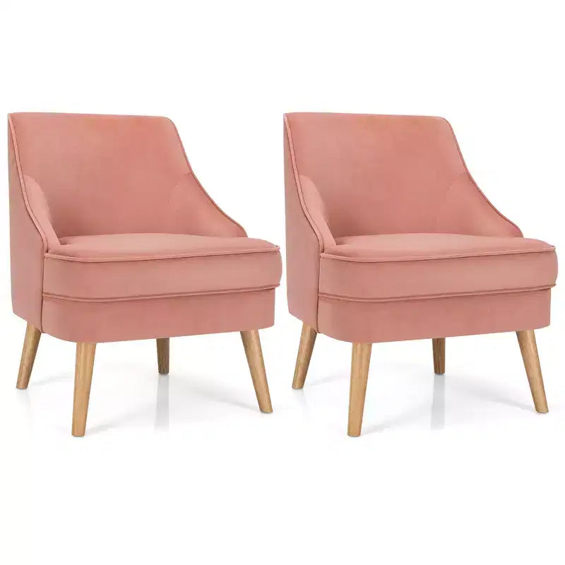 Fauteuils d'appoint en velours, fauteuil simple avec pieds en bois d'hévéa rose/vert/gris