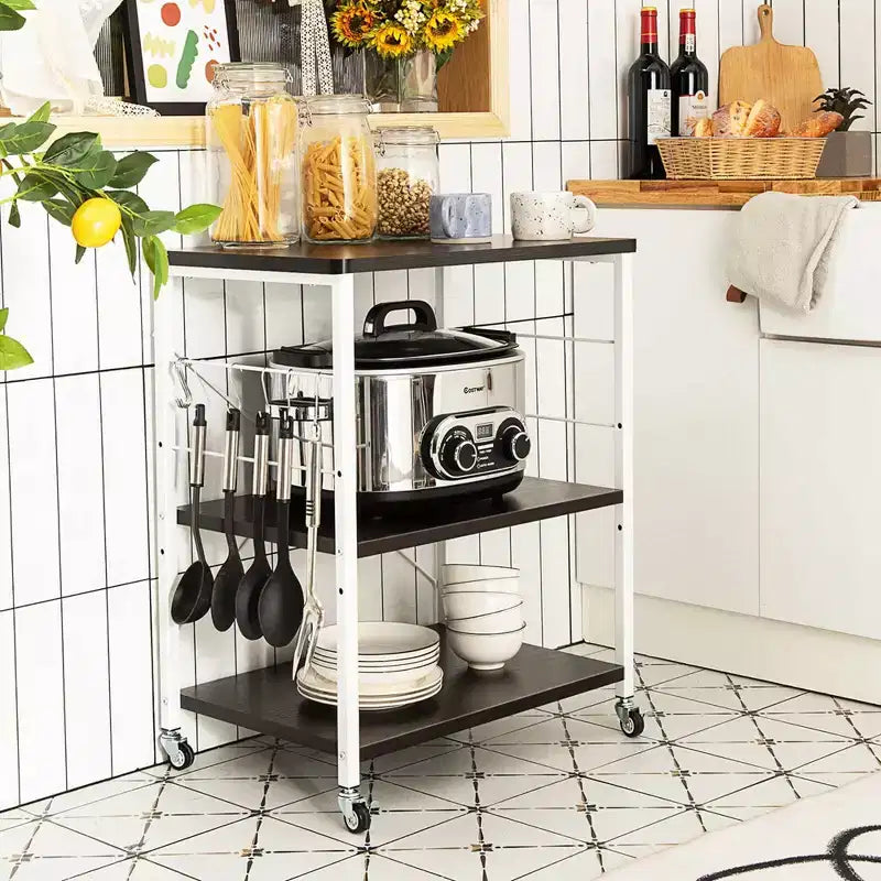 Étagère de cuisine à 3 niveaux pour micro-ondes avec crochets