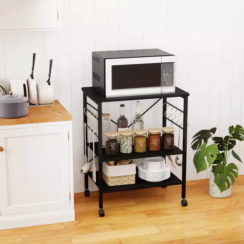 Étagère de cuisine à 3 niveaux pour micro-ondes avec crochets