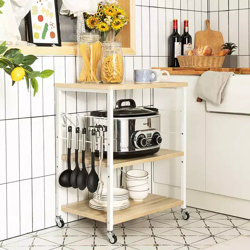 Étagère de cuisine à 3 niveaux pour micro-ondes avec crochets