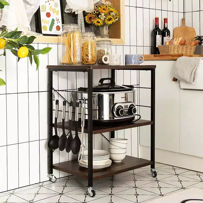 Étagère de cuisine à 3 niveaux pour micro-ondes avec crochets