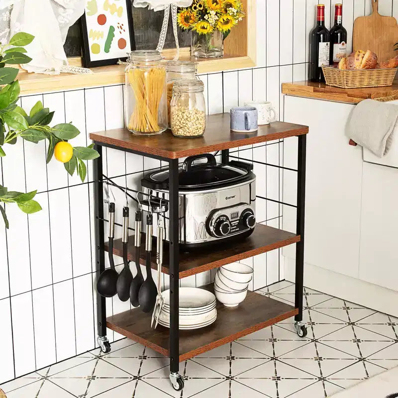 Étagère de cuisine à 3 niveaux pour micro-ondes avec crochets
