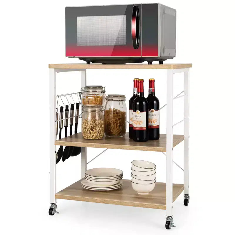 Étagère de cuisine à 3 niveaux pour micro-ondes avec crochets